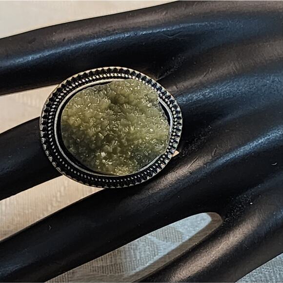 Vintage Raw Morocco Mineral Silver Tone Cocktail Ring Size 5.5 - Picture 5 of 9